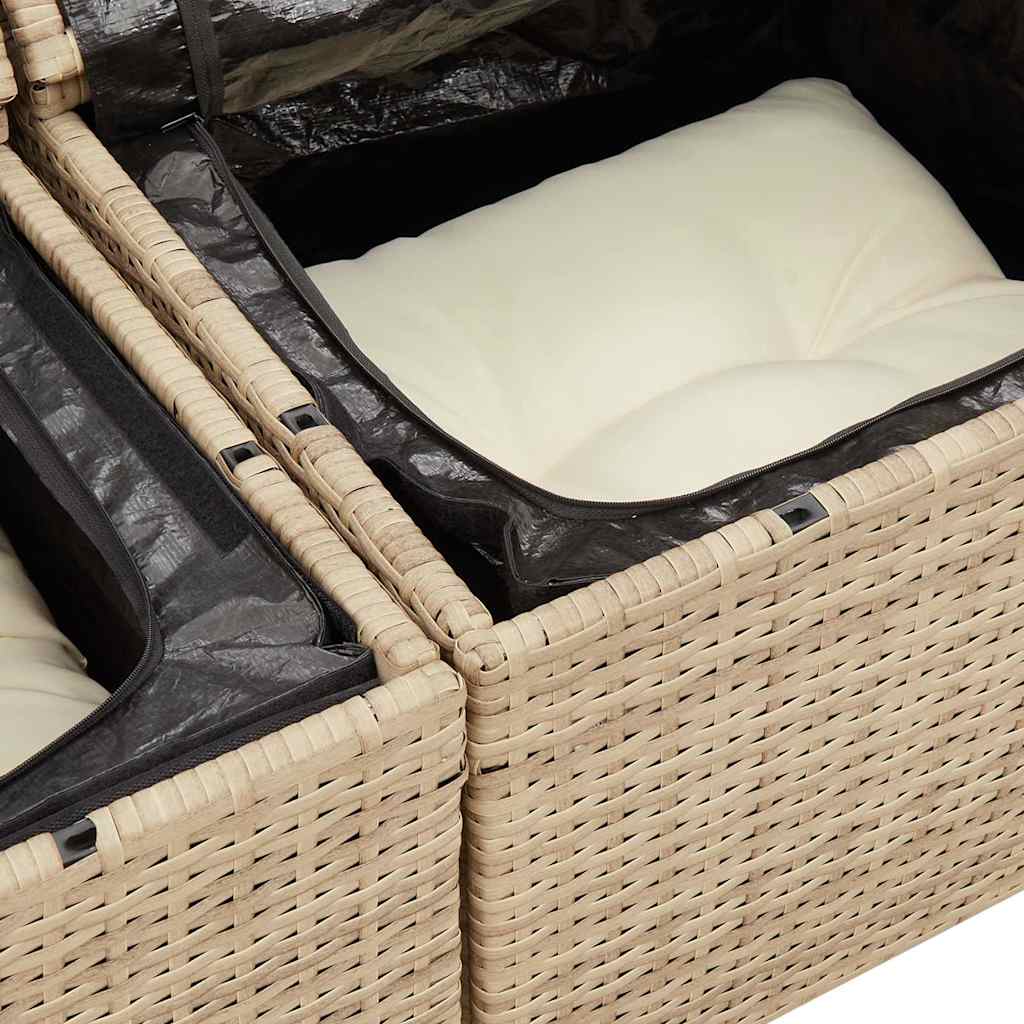 vidaXL Sofa ogrodowa z poduszkami, 2-osobowa, beżowa, polirattan