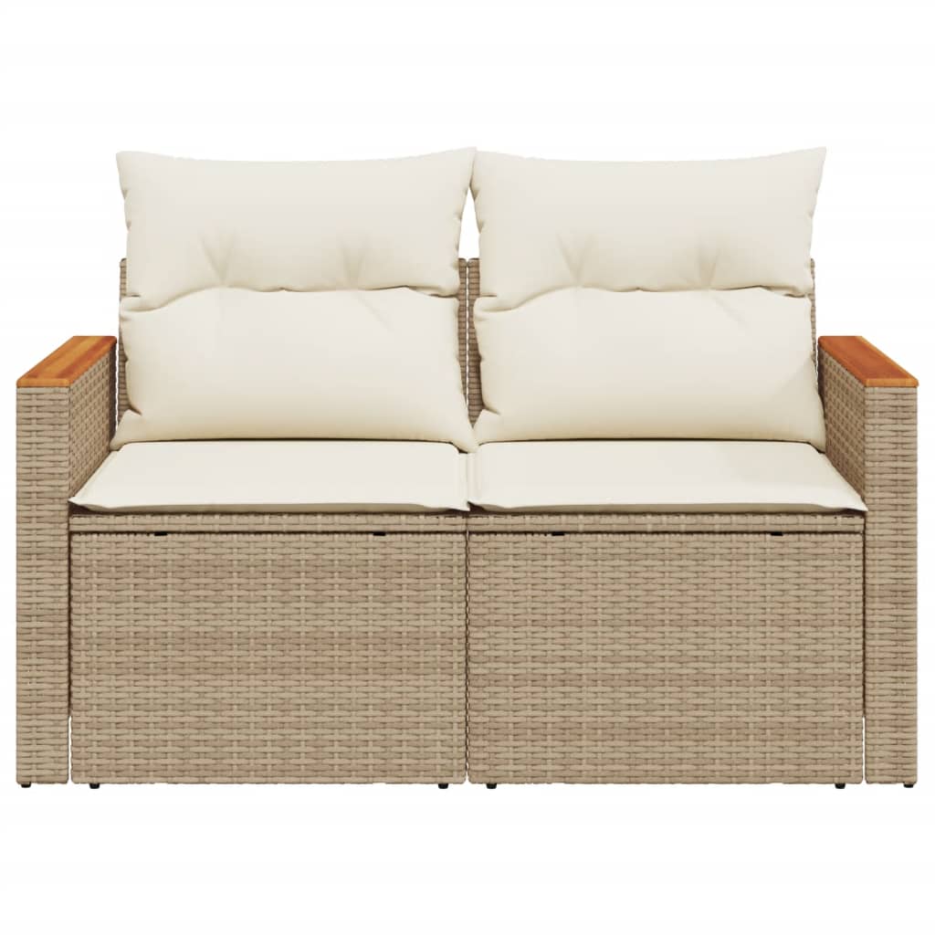 vidaXL Sofa ogrodowa z poduszkami, 2-osobowa, beżowa, polirattan