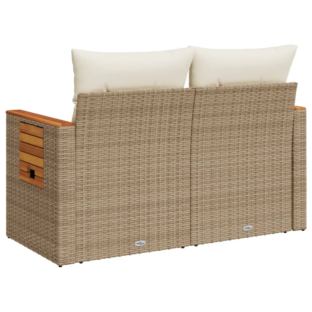 vidaXL Sofa ogrodowa z poduszkami, 2-osobowa, beżowa, polirattan