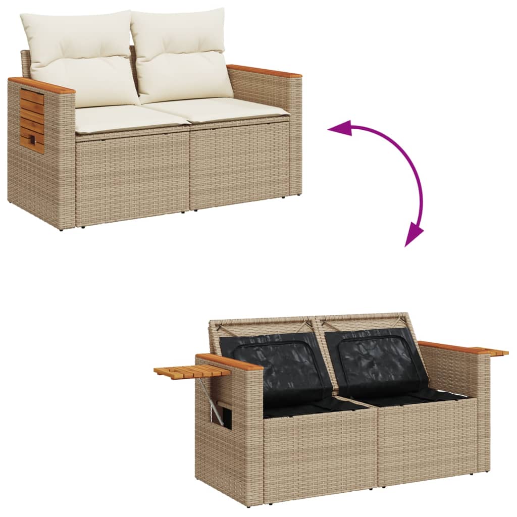 vidaXL Sofa ogrodowa z poduszkami, 2-osobowa, beżowa, polirattan