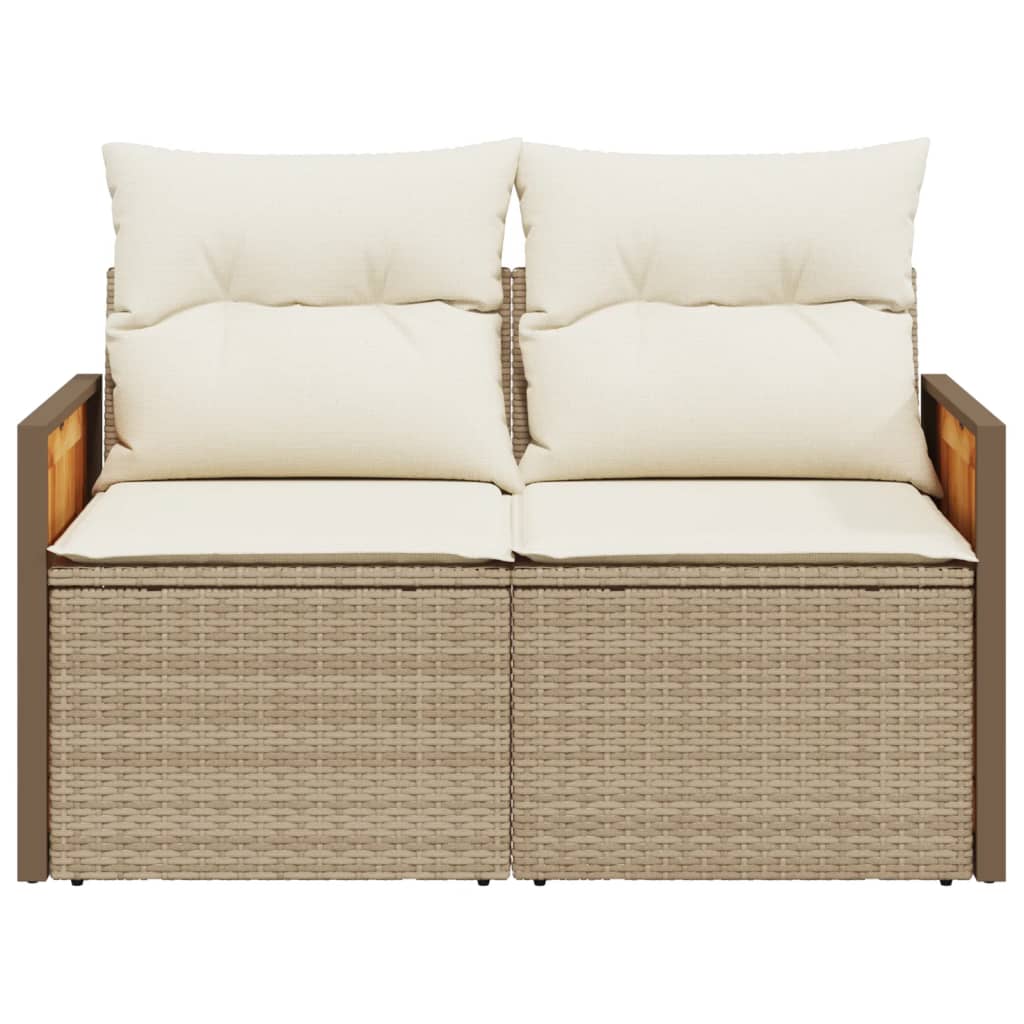 vidaXL Sofa ogrodowa z poduszkami, 2-osobowa, beżowa, polirattan
