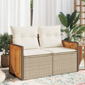 vidaXL Sofa ogrodowa z poduszkami, 2-osobowa, beżowa, polirattan