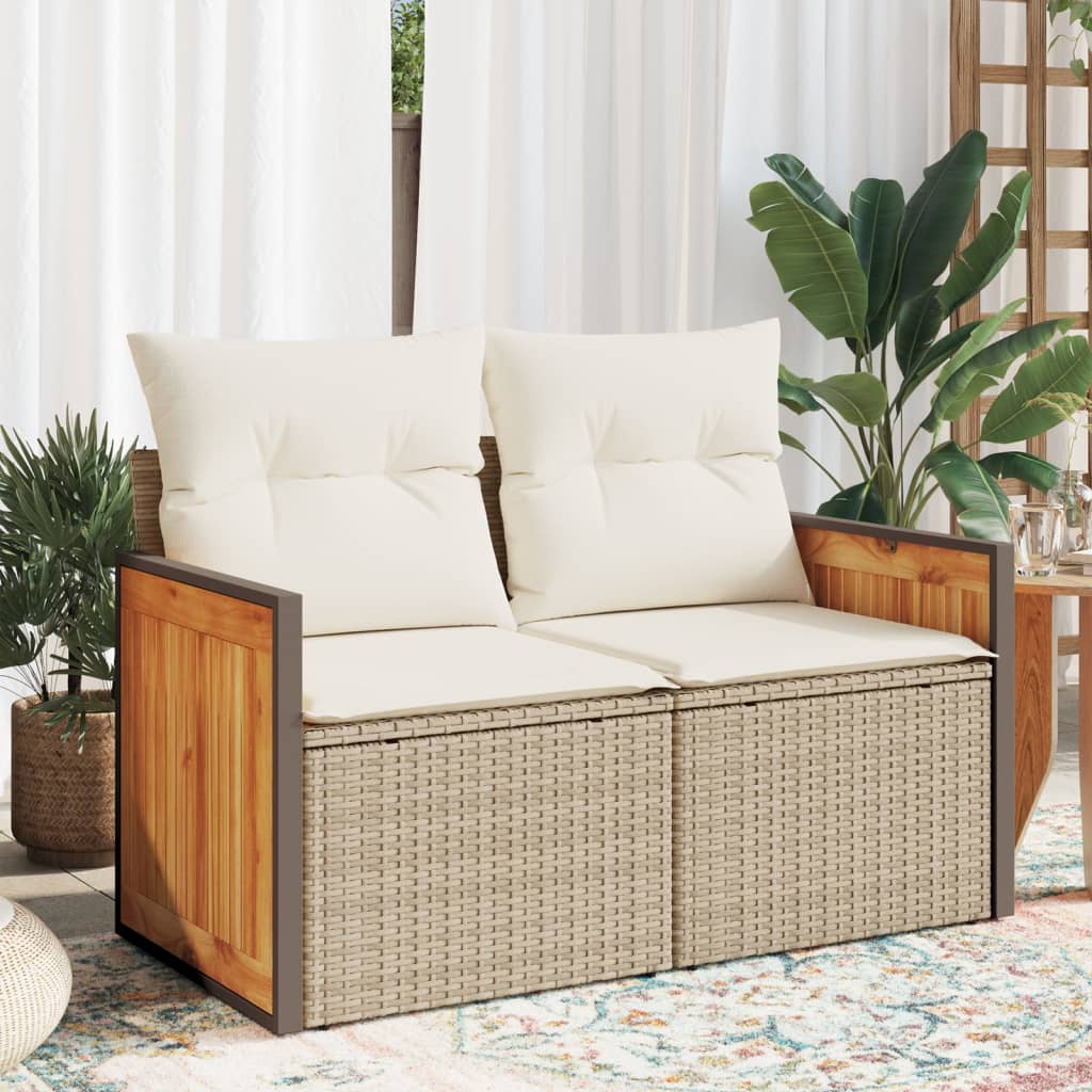 vidaXL Sofa ogrodowa z poduszkami, 2-osobowa, beżowa, polirattan