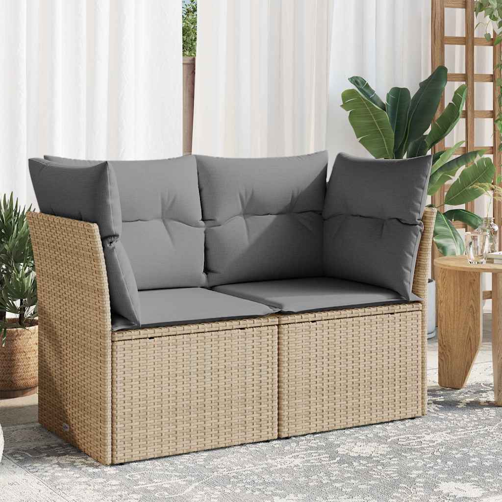 vidaXL Sofa ogrodowa z poduszkami, 2-osobowa, beż, polirattan
