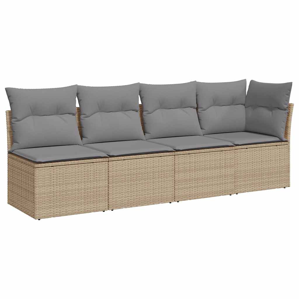 vidaXL Sofa ogrodowa z poduszkami, 4-osobowa, beż, polirattan