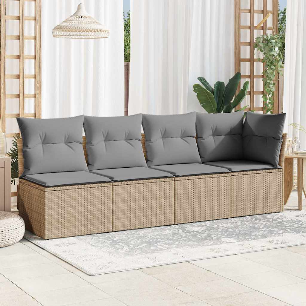 vidaXL Sofa ogrodowa z poduszkami, 4-osobowa, beż, polirattan