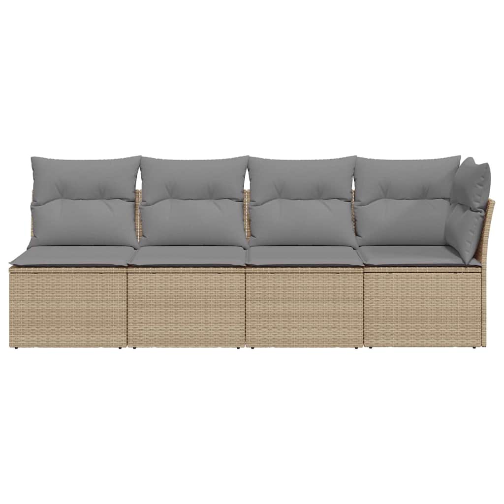 vidaXL Sofa ogrodowa z poduszkami, 4-osobowa, beż, polirattan