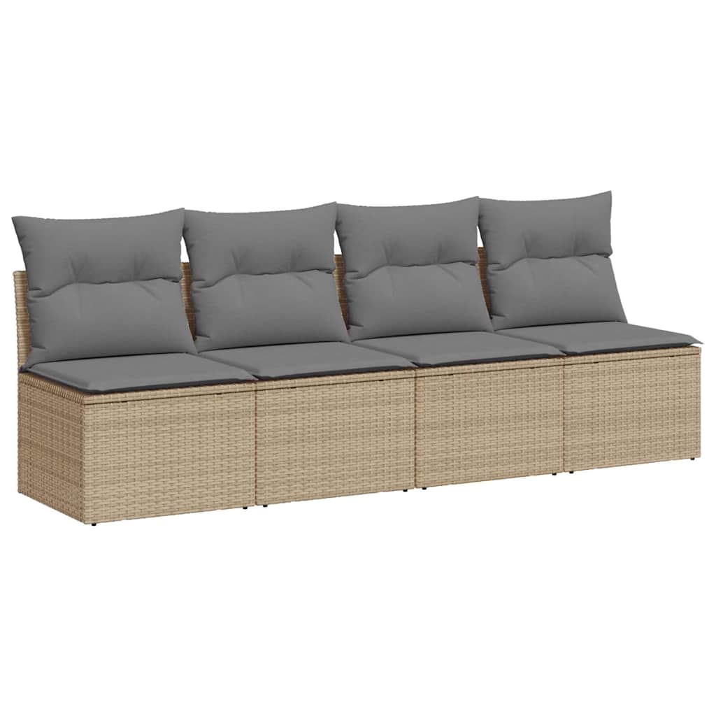 vidaXL Sofa ogrodowa z poduszkami, 4-osobowa, beż, polirattan