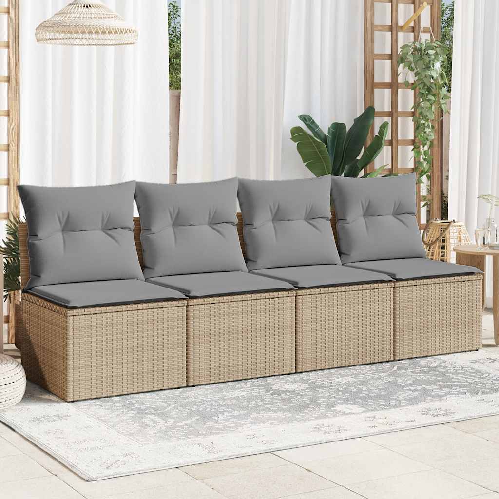 vidaXL Sofa ogrodowa z poduszkami, 4-osobowa, beż, polirattan