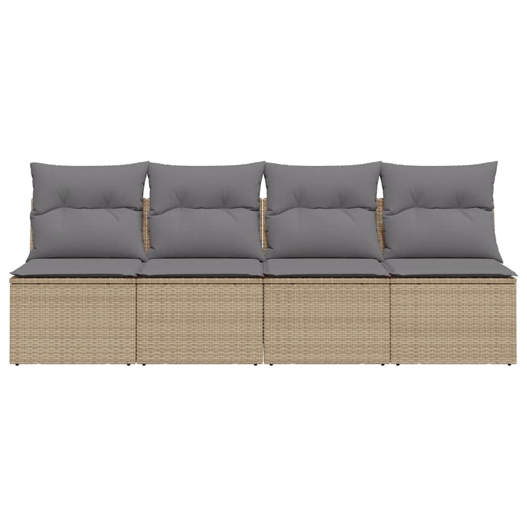 vidaXL Sofa ogrodowa z poduszkami, 4-osobowa, beż, polirattan