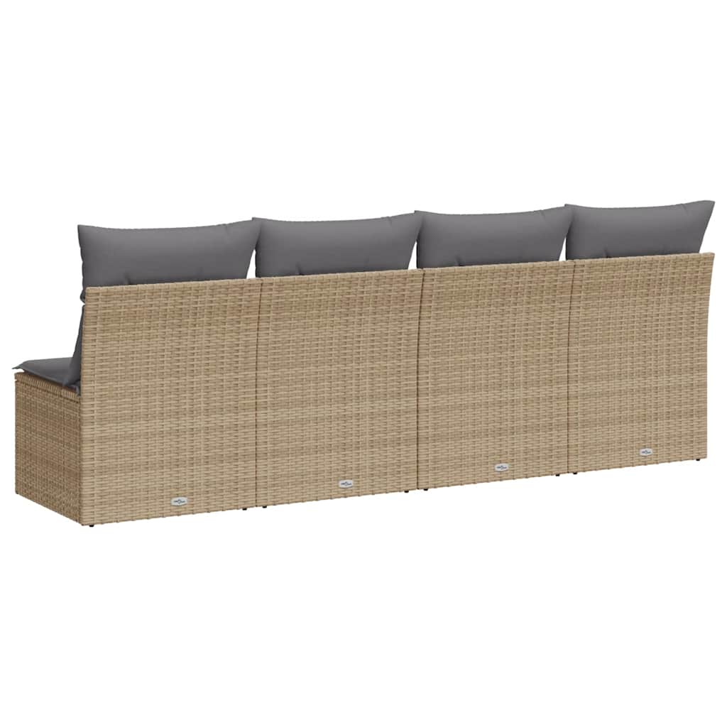 vidaXL Sofa ogrodowa z poduszkami, 4-osobowa, beż, polirattan
