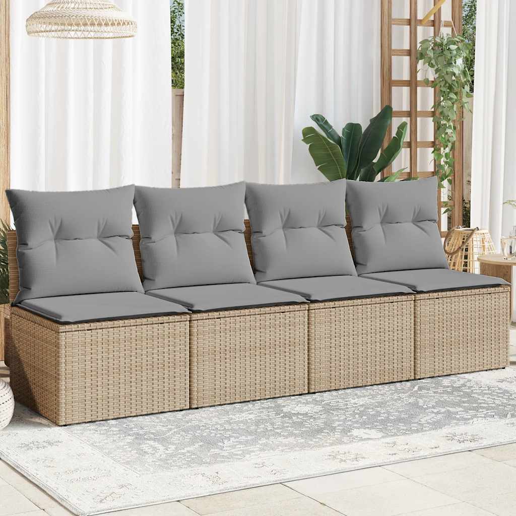 vidaXL Sofa ogrodowa z poduszkami, 4-osobowa, beż, polirattan
