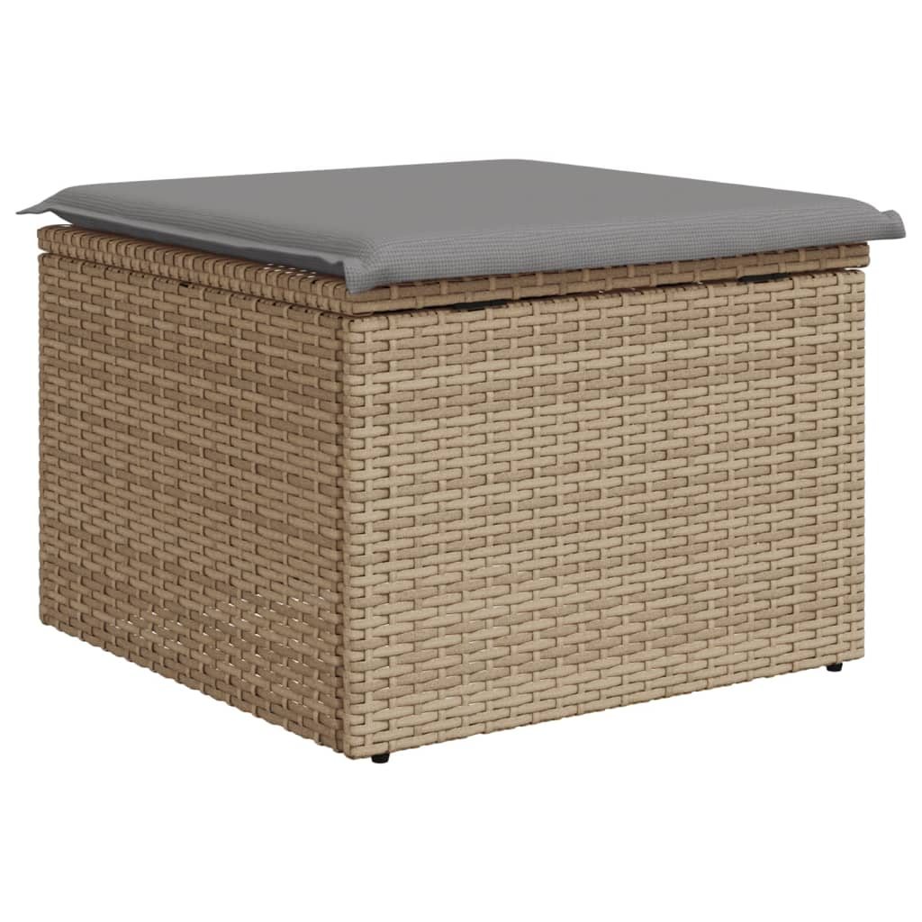 vidaXL Stołek ogrodowy z poduszką, beżowy, 55x55x37 cm, polirattan
