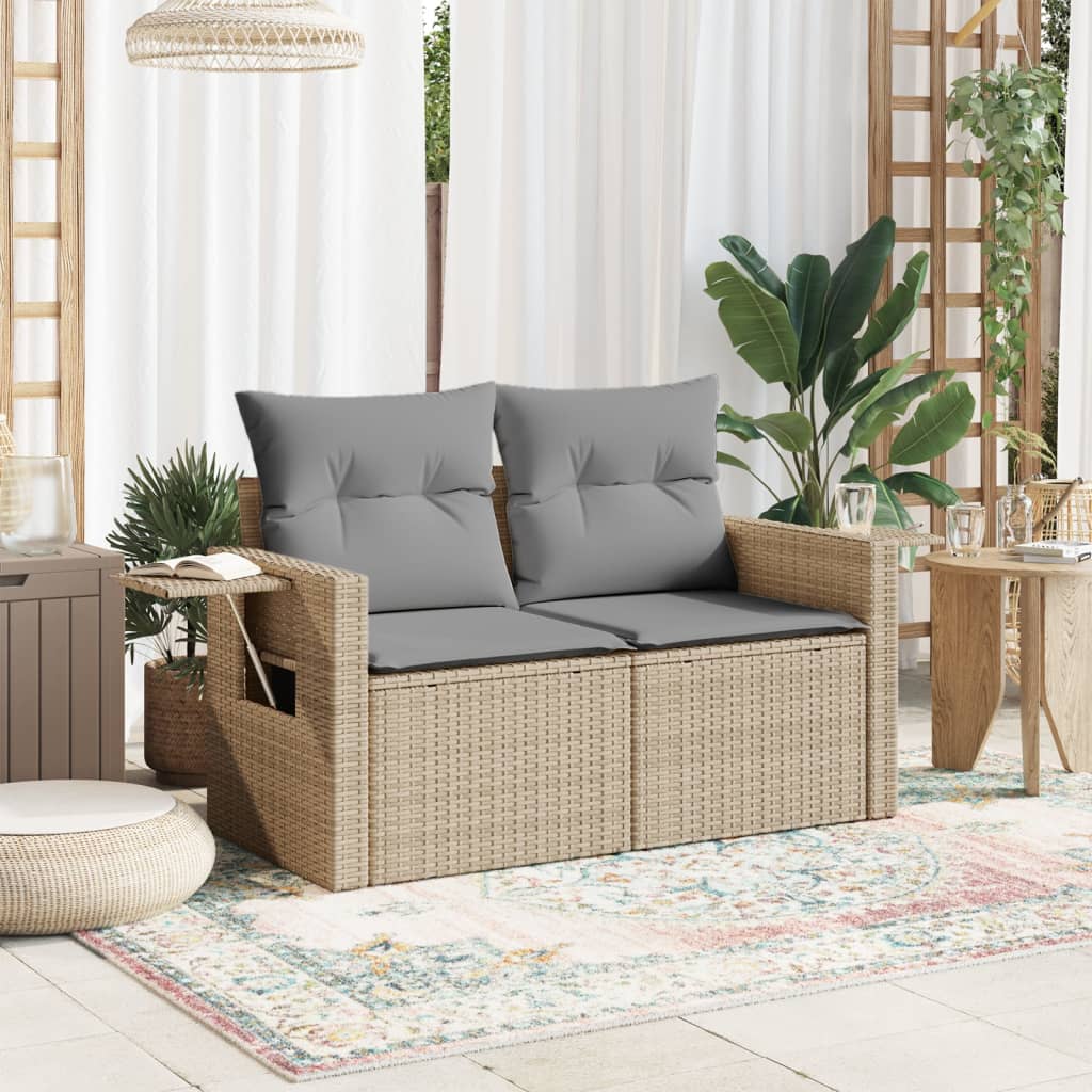vidaXL Sofa ogrodowa z poduszkami, 2-osobowa, beż, polirattan