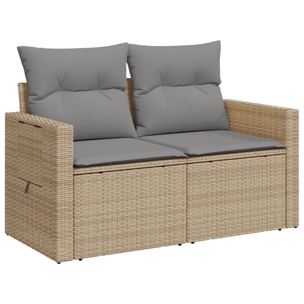vidaXL Sofa ogrodowa z poduszkami, 2-osobowa, beż, polirattan