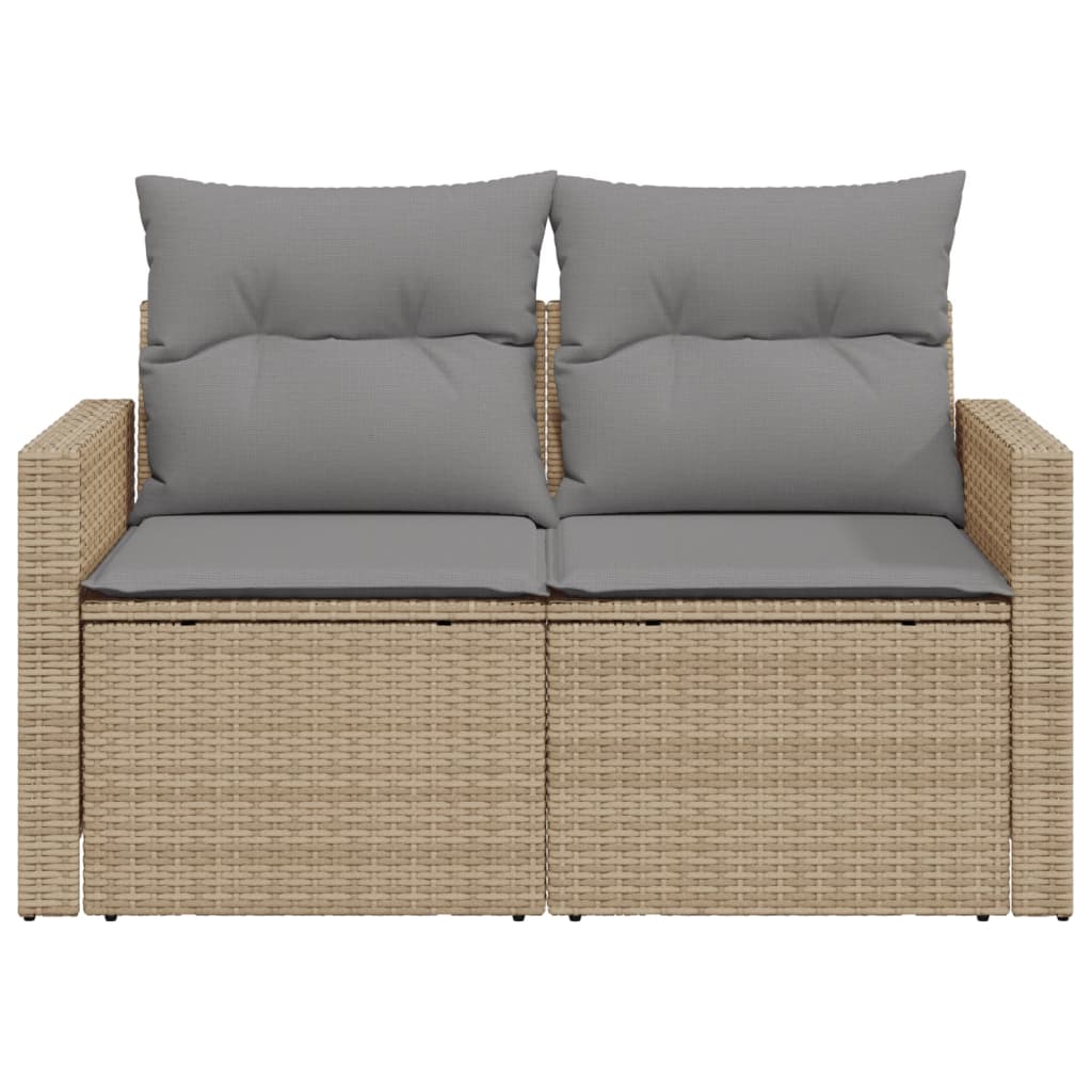vidaXL Sofa ogrodowa z poduszkami, 2-osobowa, beż, polirattan