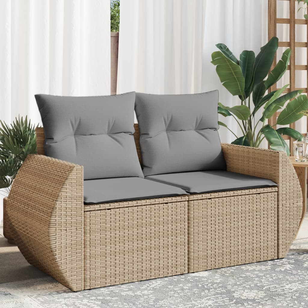 vidaXL Sofa ogrodowa z poduszkami, 2-osobowa, beż, polirattan