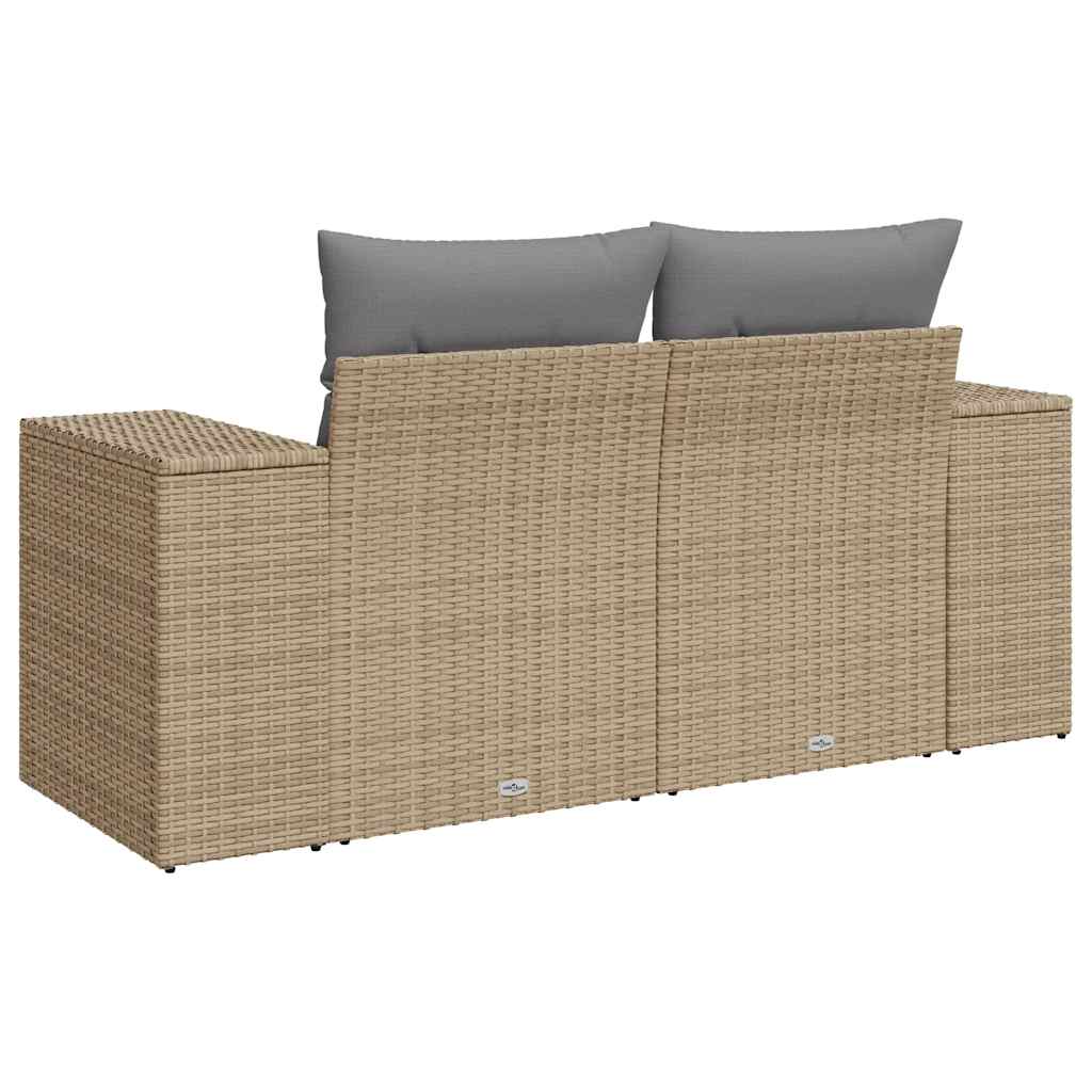 vidaXL Sofa ogrodowa z poduszkami, 2-osobowa, beż, polirattan