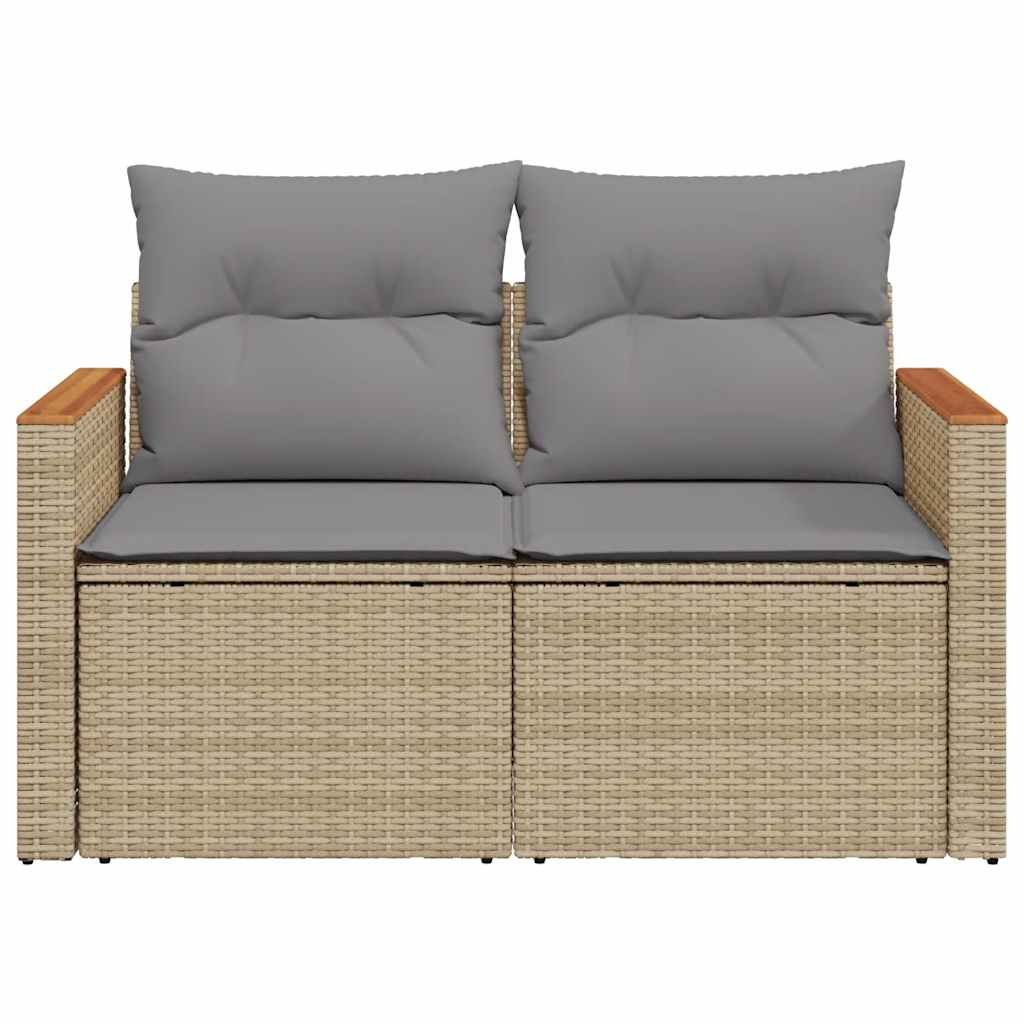 vidaXL Sofa ogrodowa z poduszkami, 2-osobowa, beż, polirattan