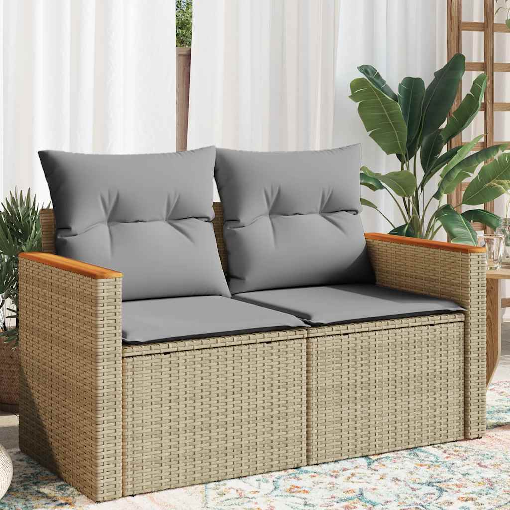 vidaXL Sofa ogrodowa z poduszkami, 2-osobowa, beż, polirattan