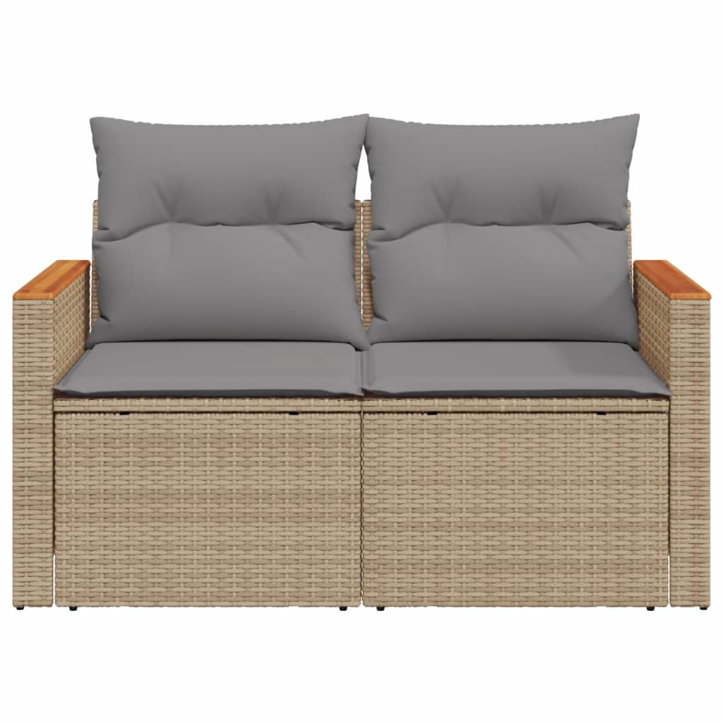 vidaXL Sofa ogrodowa z poduszkami, 2-osobowa, beż, polirattan