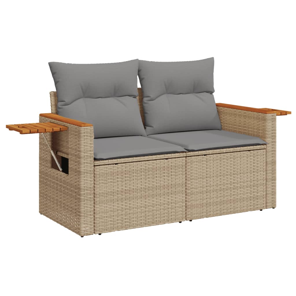 vidaXL Sofa ogrodowa z poduszkami, 2-osobowa, beż, polirattan