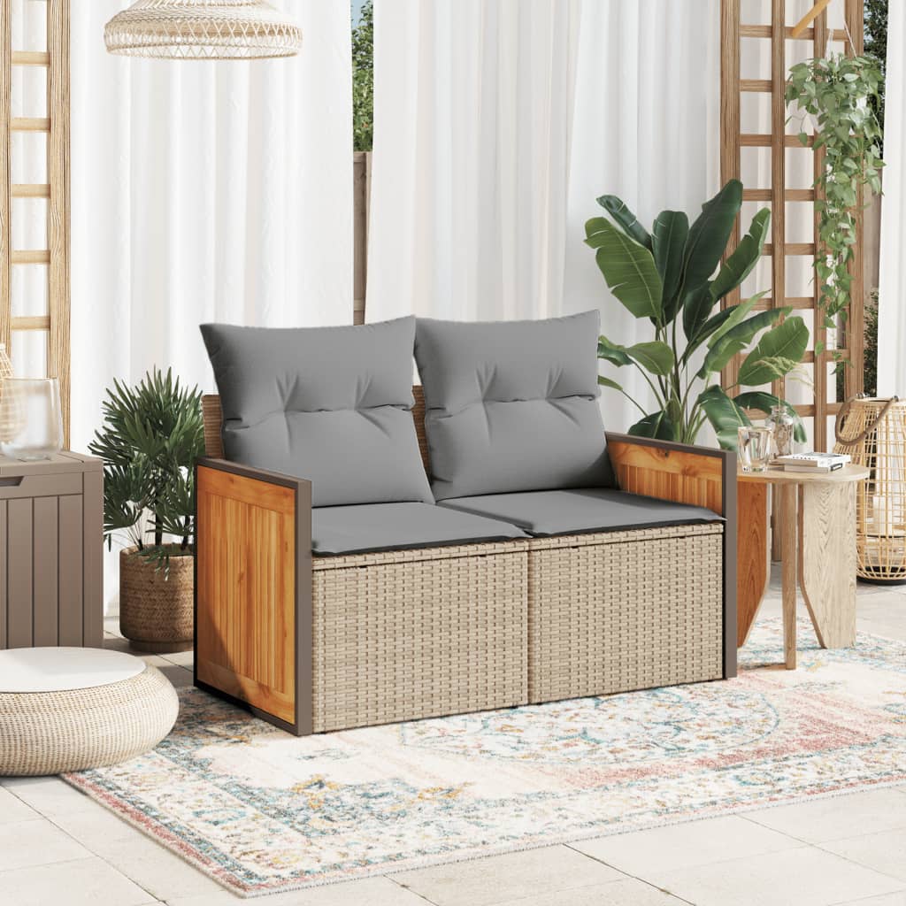 vidaXL Sofa ogrodowa z poduszkami, 2-osobowa, beż, polirattan