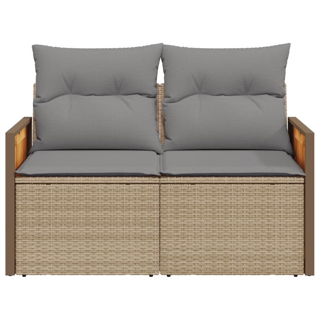 vidaXL Sofa ogrodowa z poduszkami, 2-osobowa, beż, polirattan