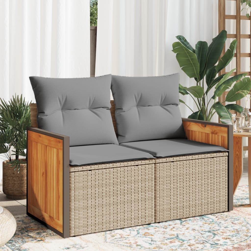 vidaXL Sofa ogrodowa z poduszkami, 2-osobowa, beż, polirattan