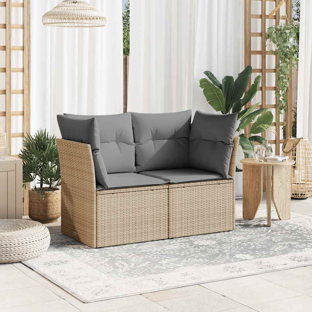 vidaXL Sofa ogrodowa z poduszkami, 2-osobowa, beżowa, polirattan