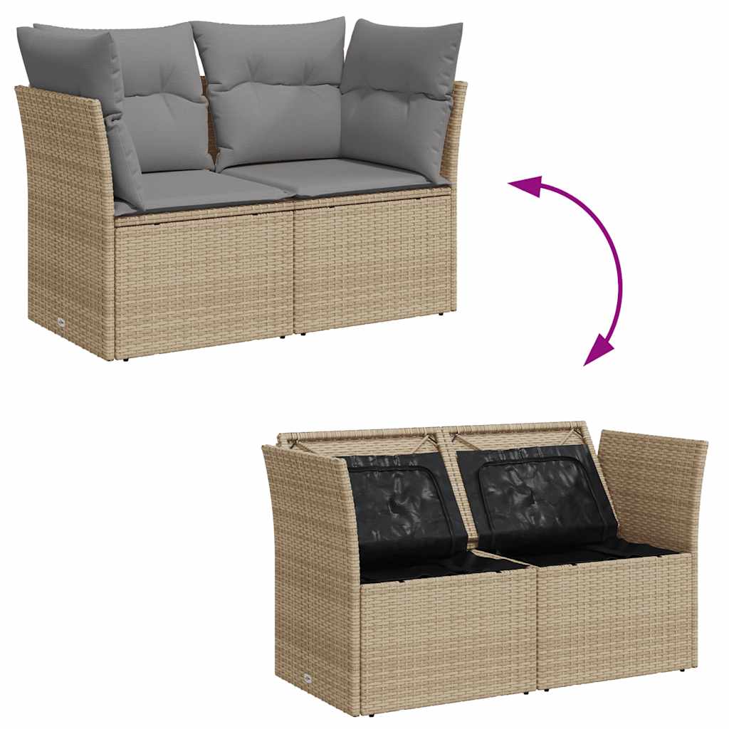 vidaXL Sofa ogrodowa z poduszkami, 2-osobowa, beżowa, polirattan