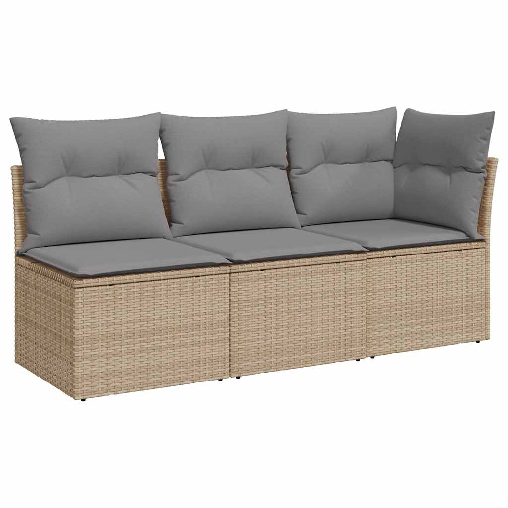 vidaXL Sofa ogrodowa z poduszkami, 3-osobowa, beż, polirattan