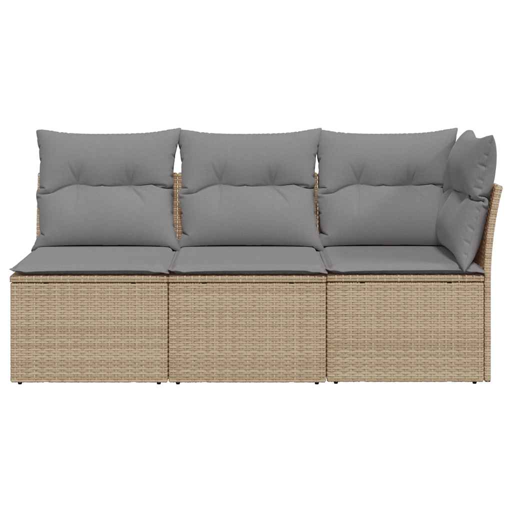 vidaXL Sofa ogrodowa z poduszkami, 3-osobowa, beż, polirattan