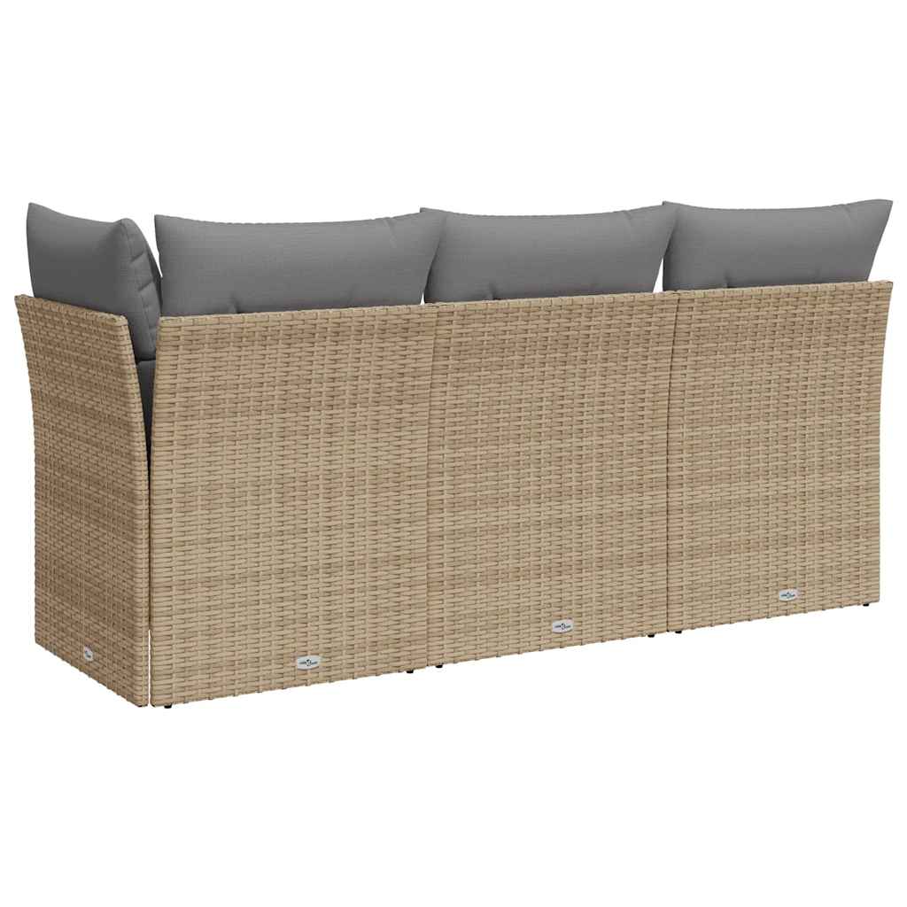 vidaXL Sofa ogrodowa z poduszkami, 3-osobowa, beż, polirattan