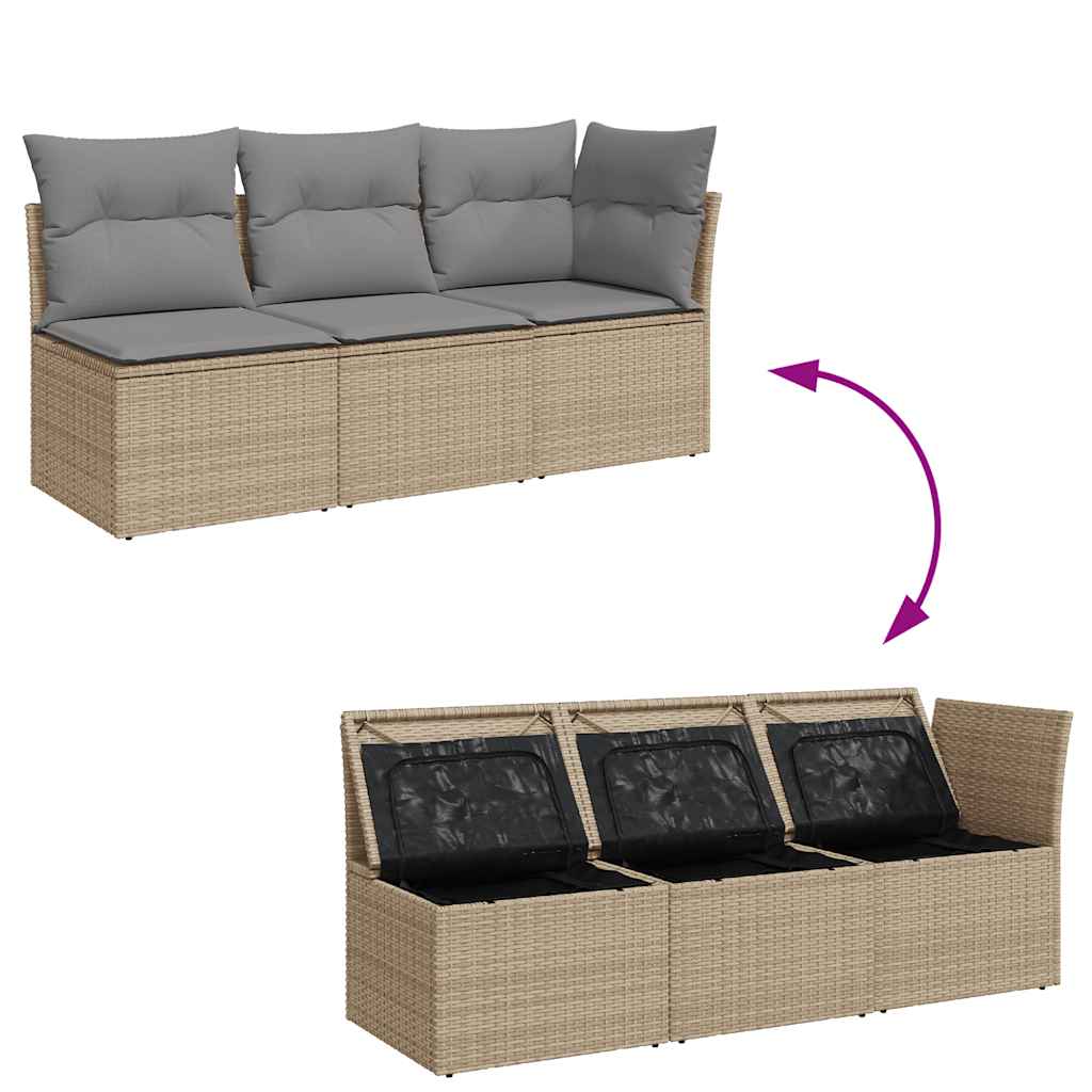 vidaXL Sofa ogrodowa z poduszkami, 3-osobowa, beż, polirattan