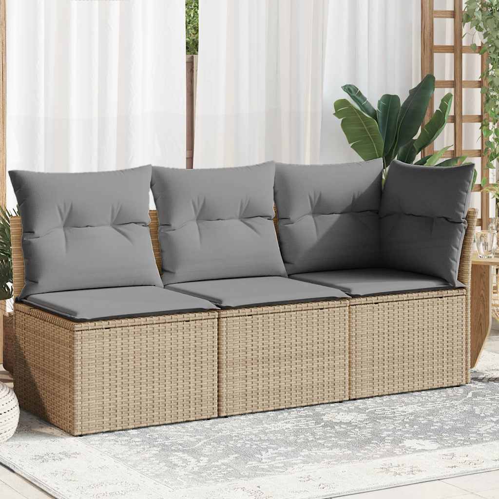 vidaXL Sofa ogrodowa z poduszkami, 3-osobowa, beż, polirattan