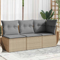 vidaXL Sofa ogrodowa z poduszkami, 3-osobowa, beż, polirattan