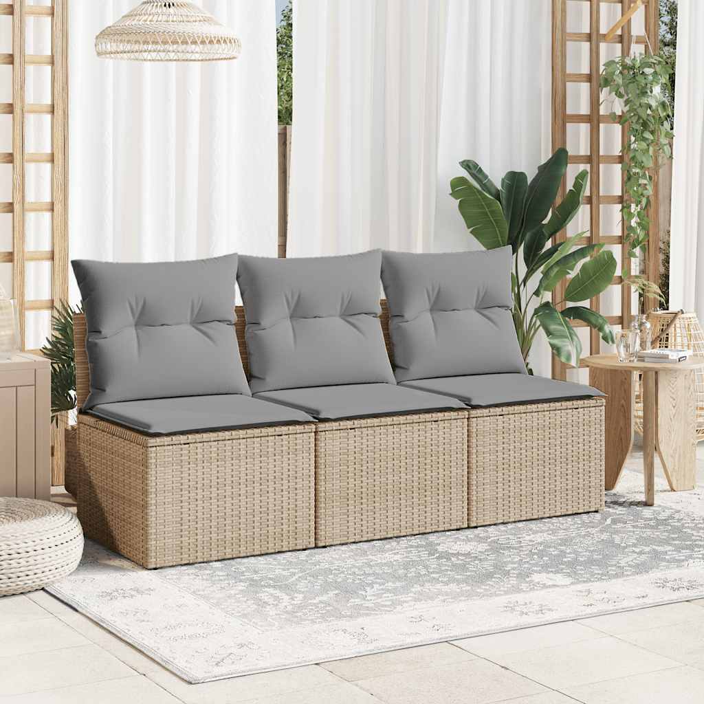 vidaXL Sofa ogrodowa z poduszkami, 3-osobowa, beż, polirattan