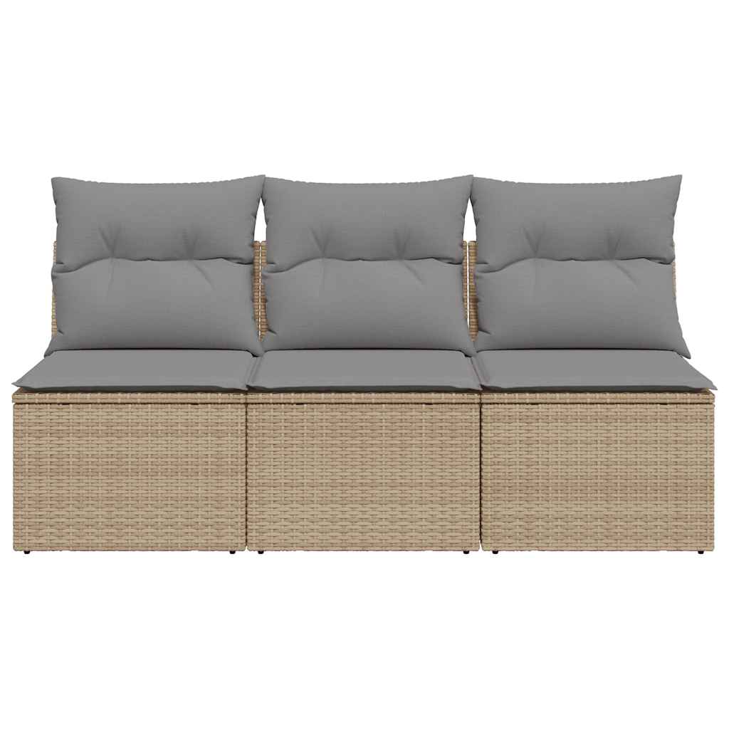 vidaXL Sofa ogrodowa z poduszkami, 3-osobowa, beż, polirattan