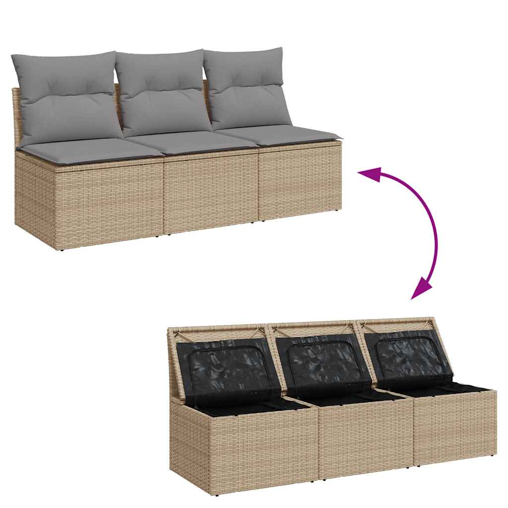 vidaXL Sofa ogrodowa z poduszkami, 3-osobowa, beż, polirattan