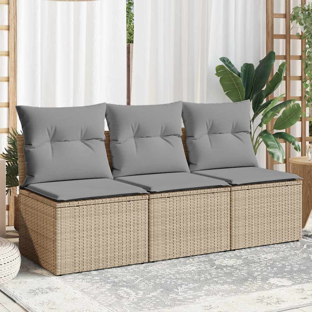 vidaXL Sofa ogrodowa z poduszkami, 3-osobowa, beż, polirattan
