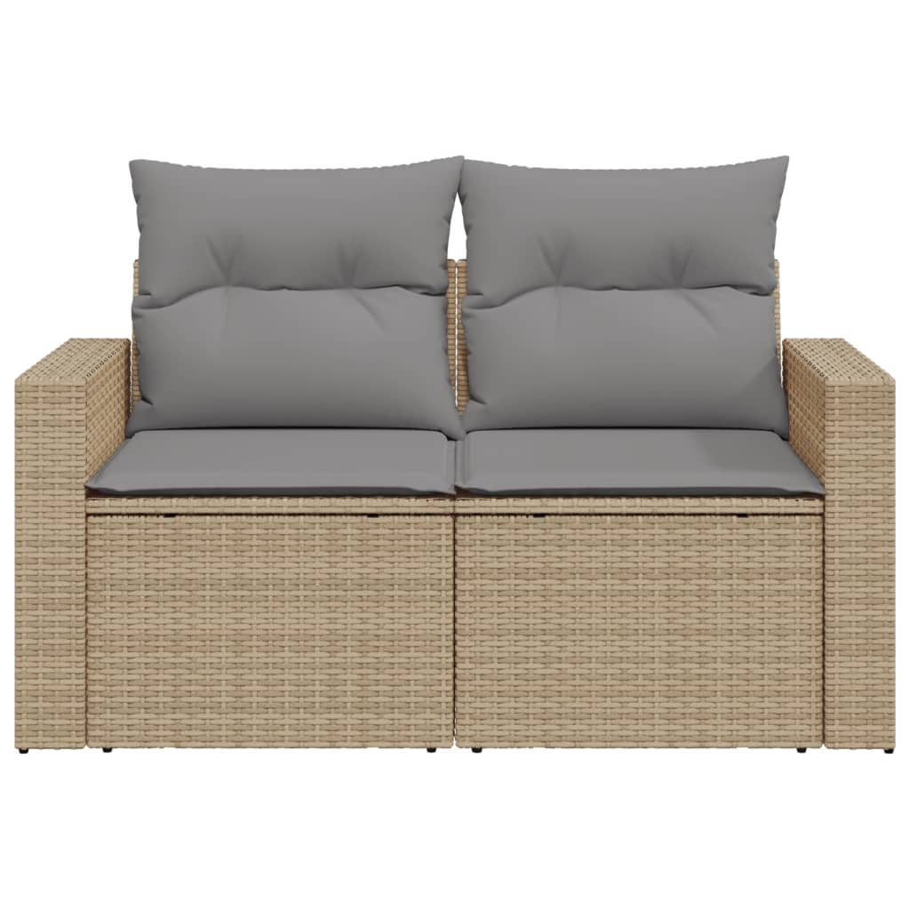 vidaXL Sofa ogrodowa z poduszkami, 2-osobowa, beż, polirattan