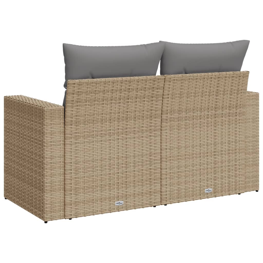 vidaXL Sofa ogrodowa z poduszkami, 2-osobowa, beż, polirattan