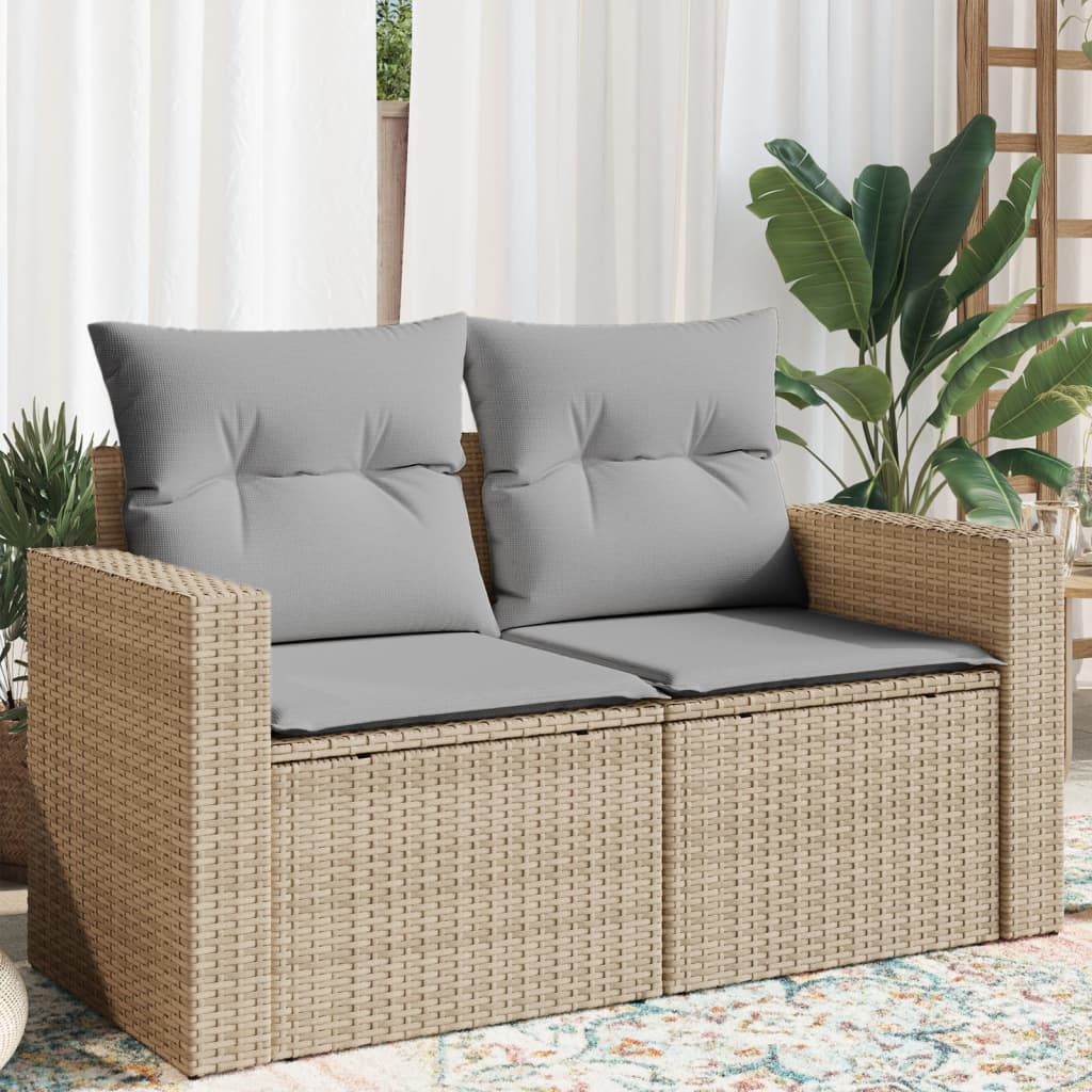 vidaXL Sofa ogrodowa z poduszkami, 2-osobowa, beż, polirattan