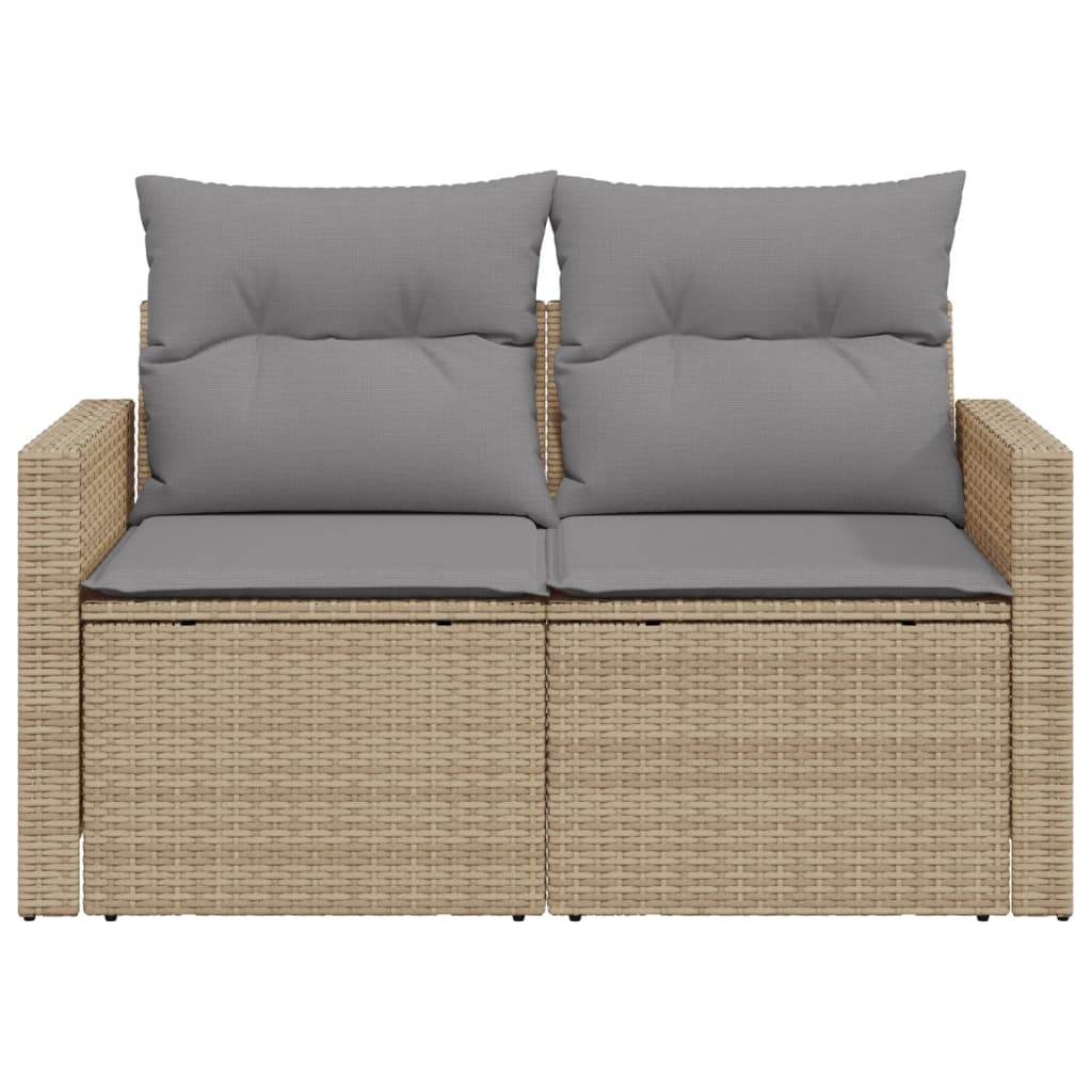 vidaXL Sofa ogrodowa z poduszkami, 2-osobowa, beż, polirattan