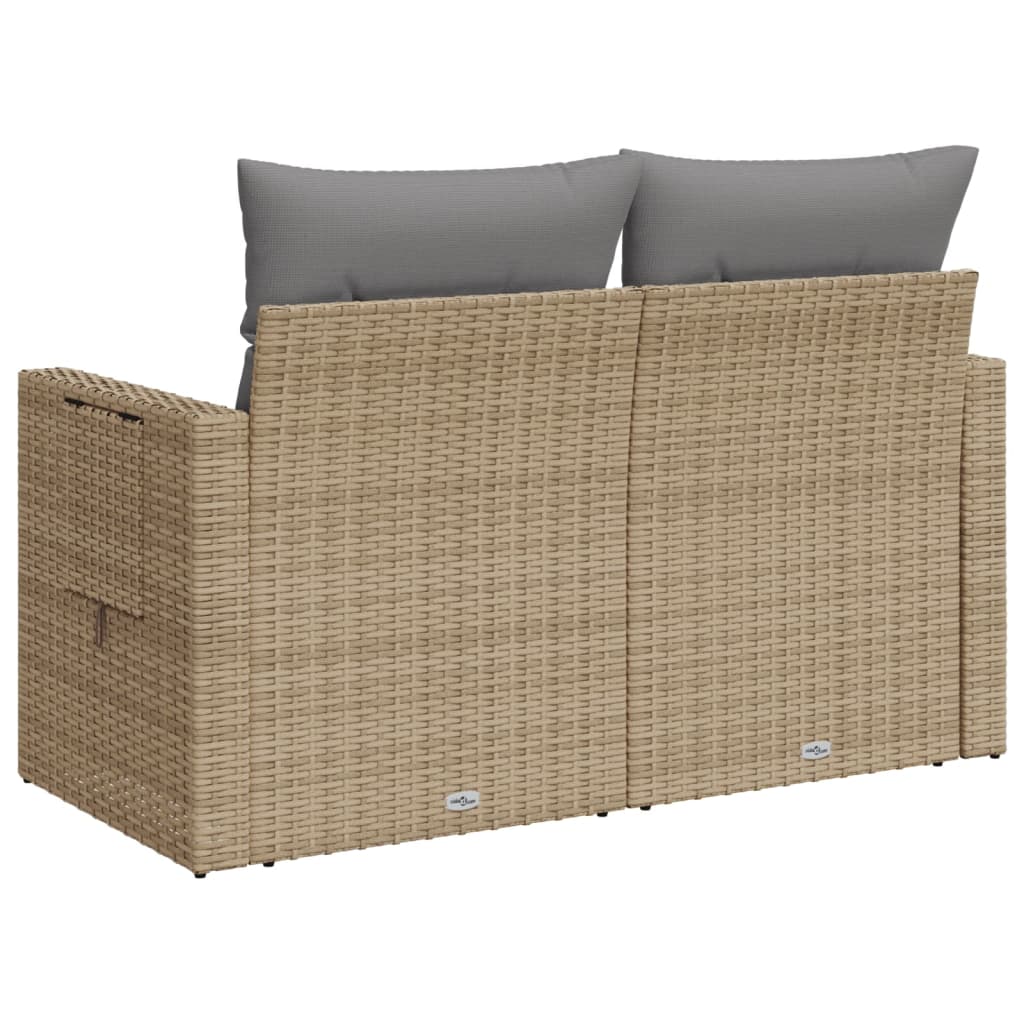 vidaXL Sofa ogrodowa z poduszkami, 2-osobowa, beż, polirattan