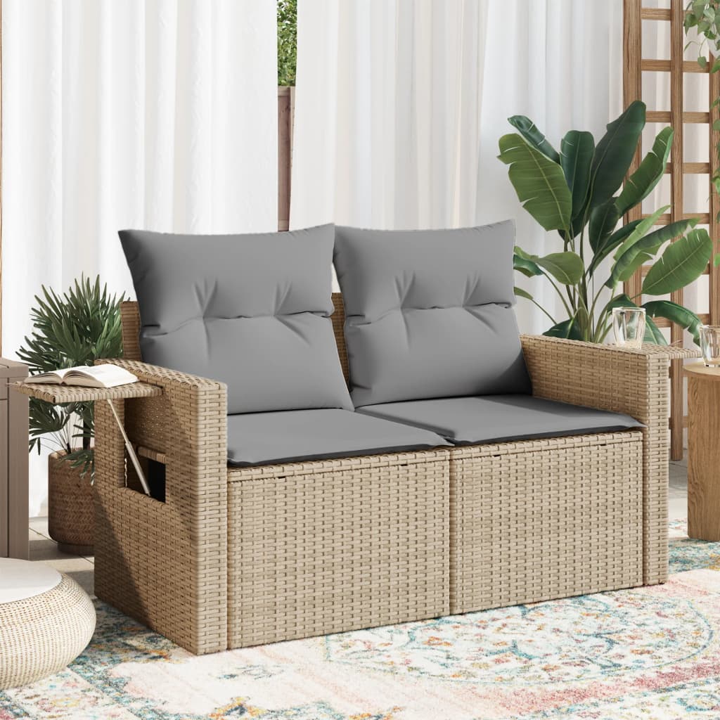 vidaXL Sofa ogrodowa z poduszkami, 2-osobowa, beż, polirattan