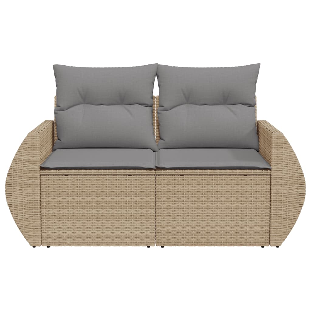 vidaXL Sofa ogrodowa z poduszkami, 2-osobowa, beżowa, polirattan