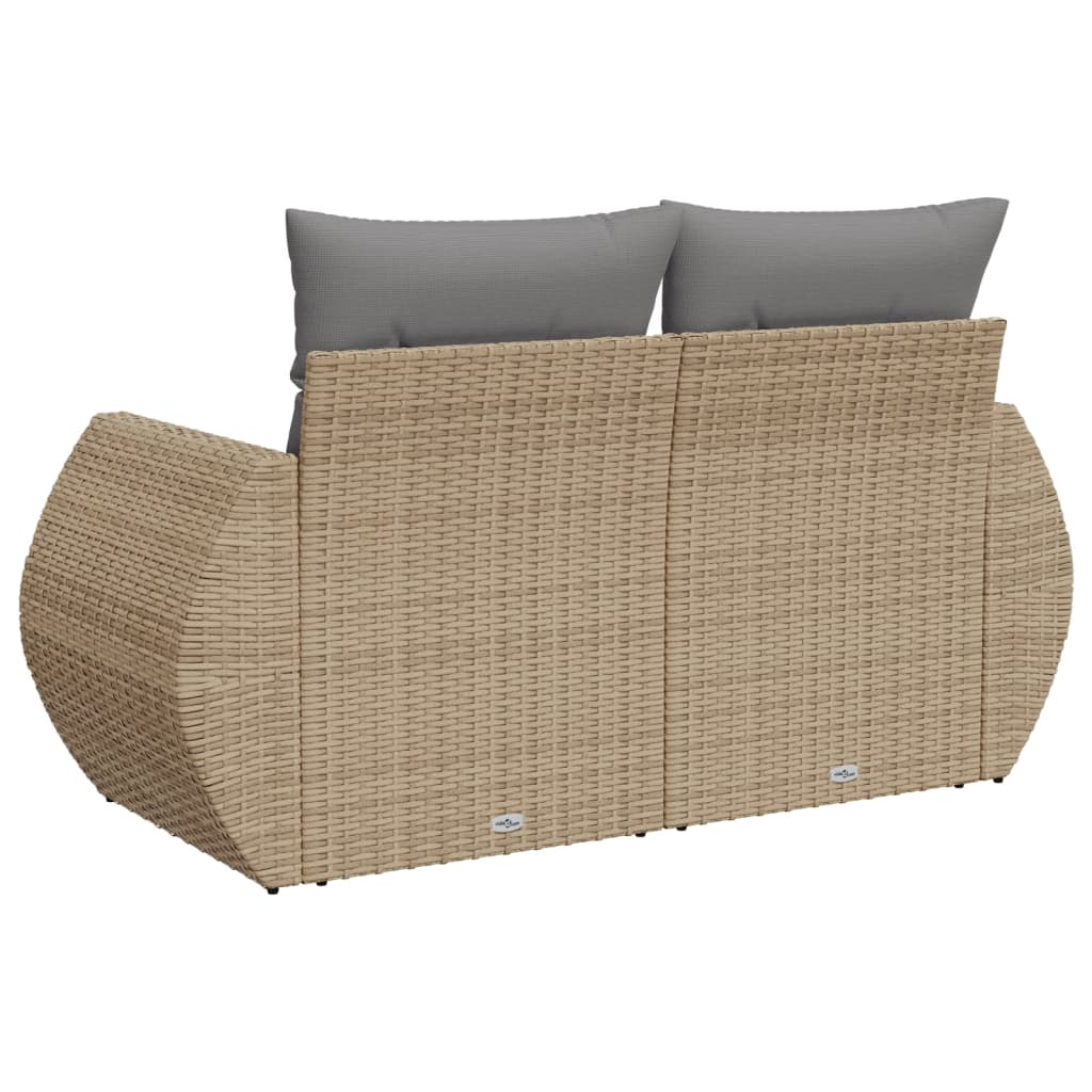 vidaXL Sofa ogrodowa z poduszkami, 2-osobowa, beżowa, polirattan