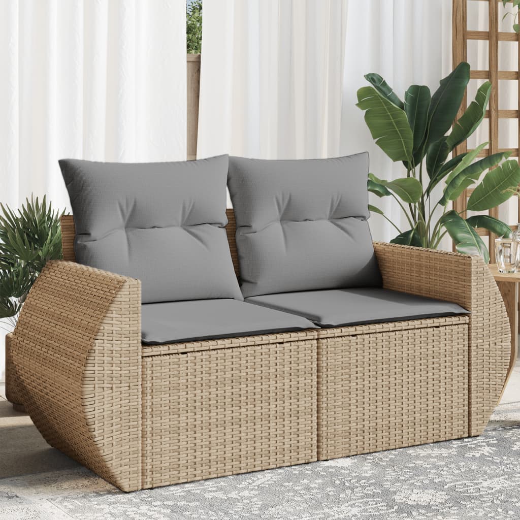 vidaXL Sofa ogrodowa z poduszkami, 2-osobowa, beżowa, polirattan